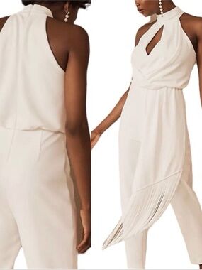 One-Shoulder White Halter Maxi Dress with Twist Front
